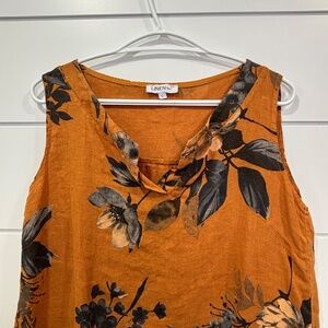 Linen W. Burnt Orange Floral Sleeveless Linen Top